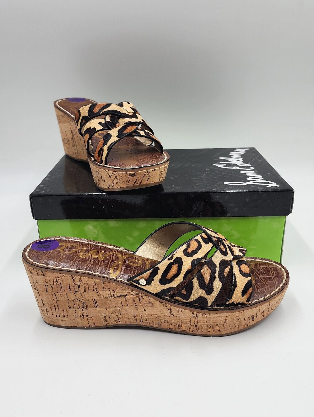 sam edelman Reid Leopard Print Cork Wedge Size 8 1/2 M read description